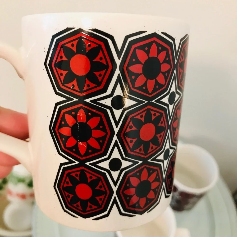 Set of 3 Staffordshire Potteries Mid Century Mugs red